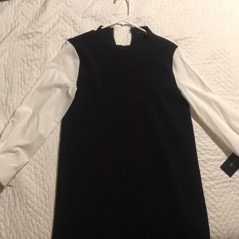 Zara black and white long sleeve dress